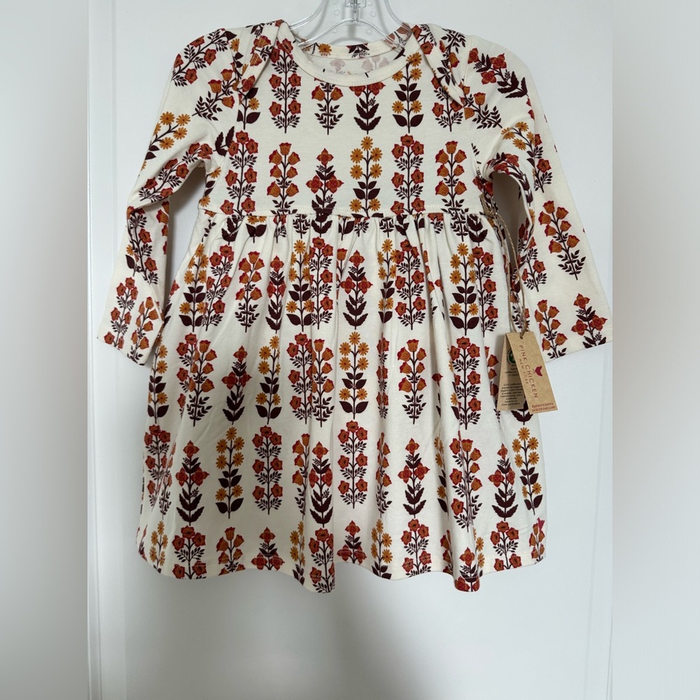 Pink Chicken Cream Floral Long-Sleeve Twirl Dress